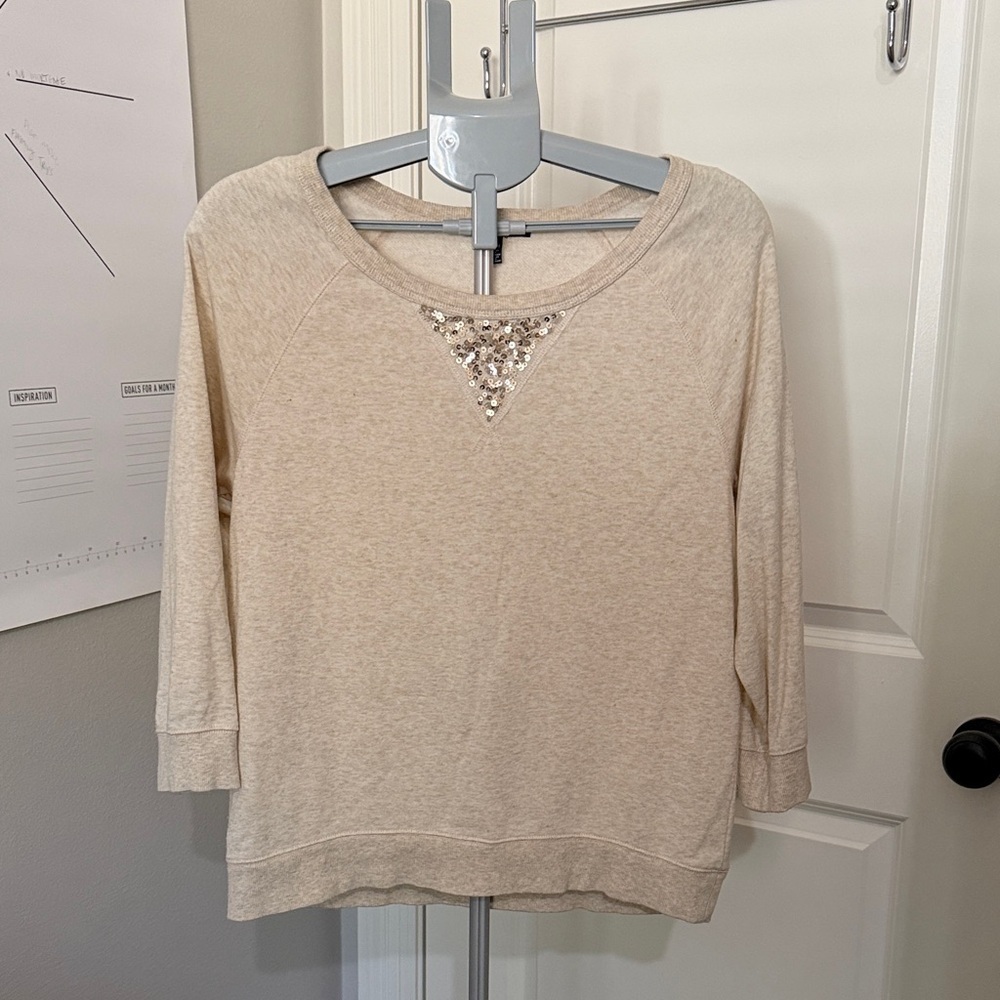 Chic Beige Women's Sweatshirt with Sequin Accent